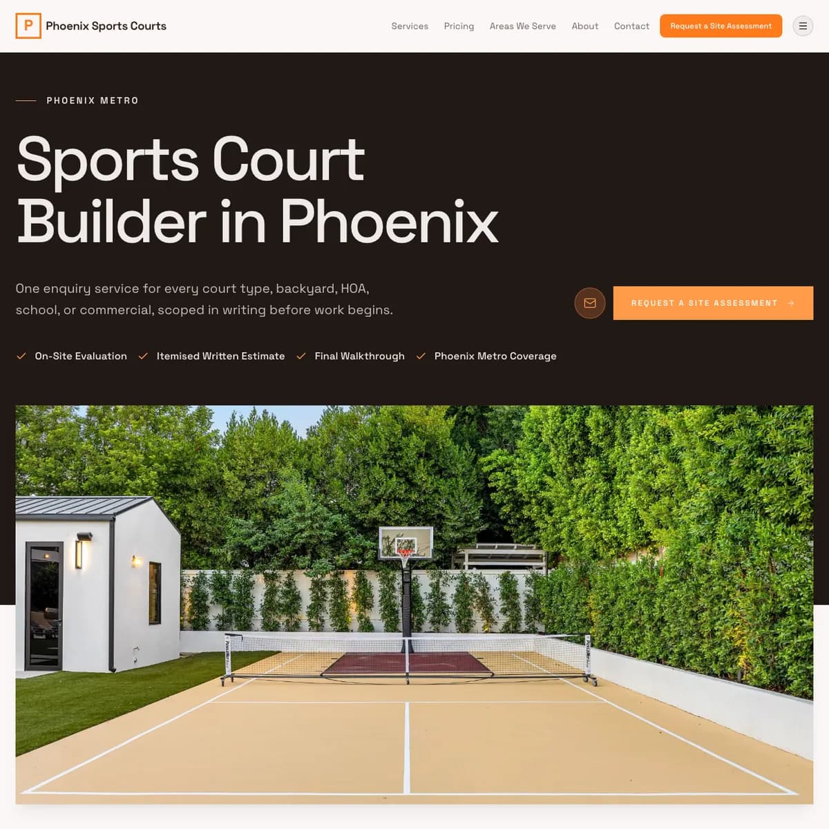 The Phoenix Sports Courts website home page