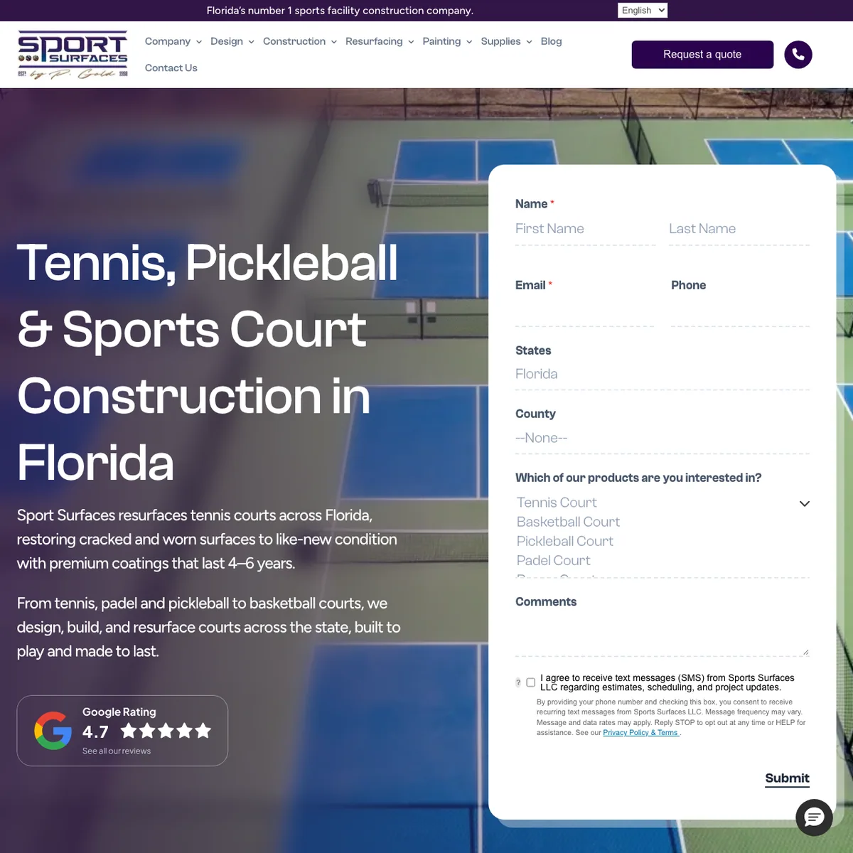 The Sport Surfaces website home page