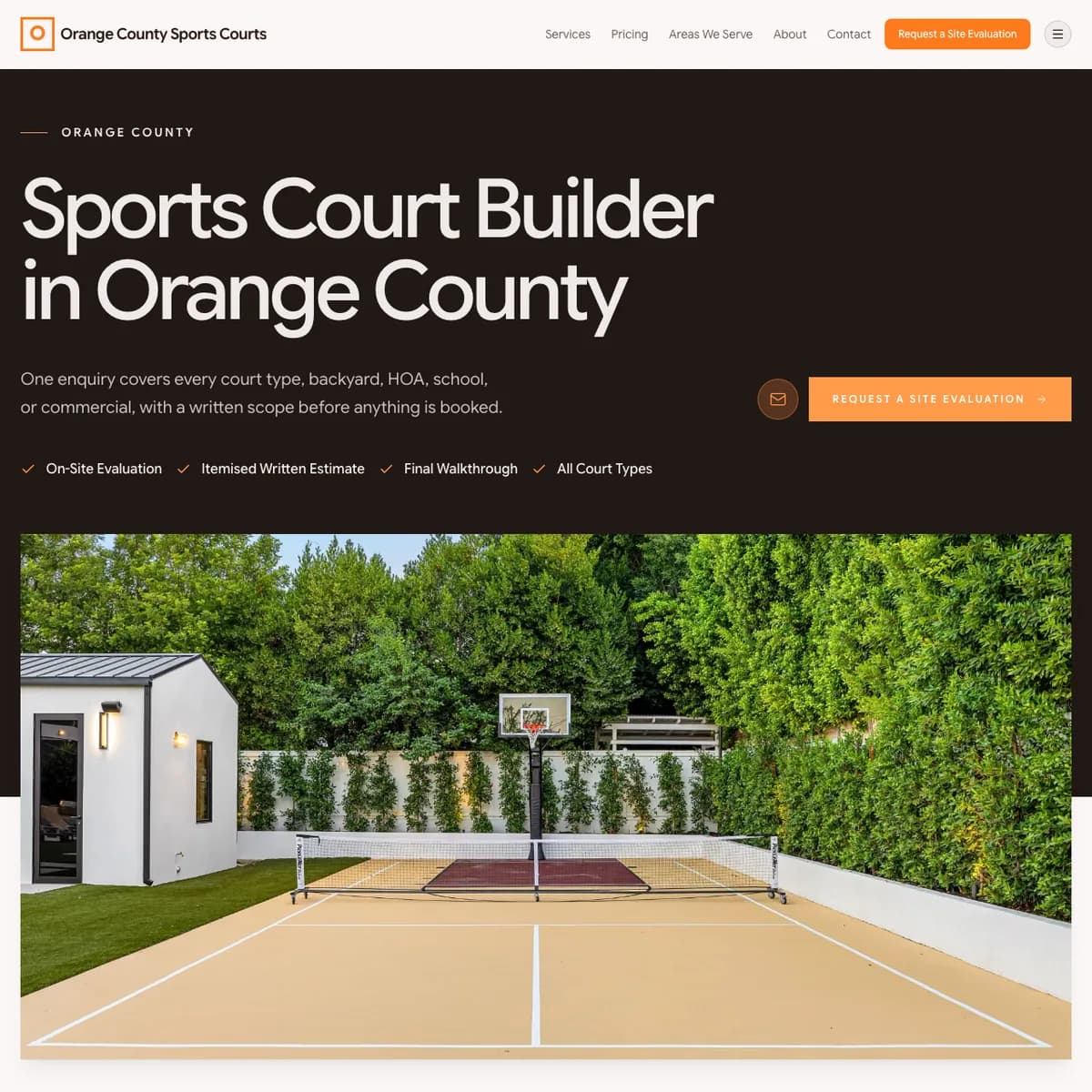 The Orange County Sports Courts website home page