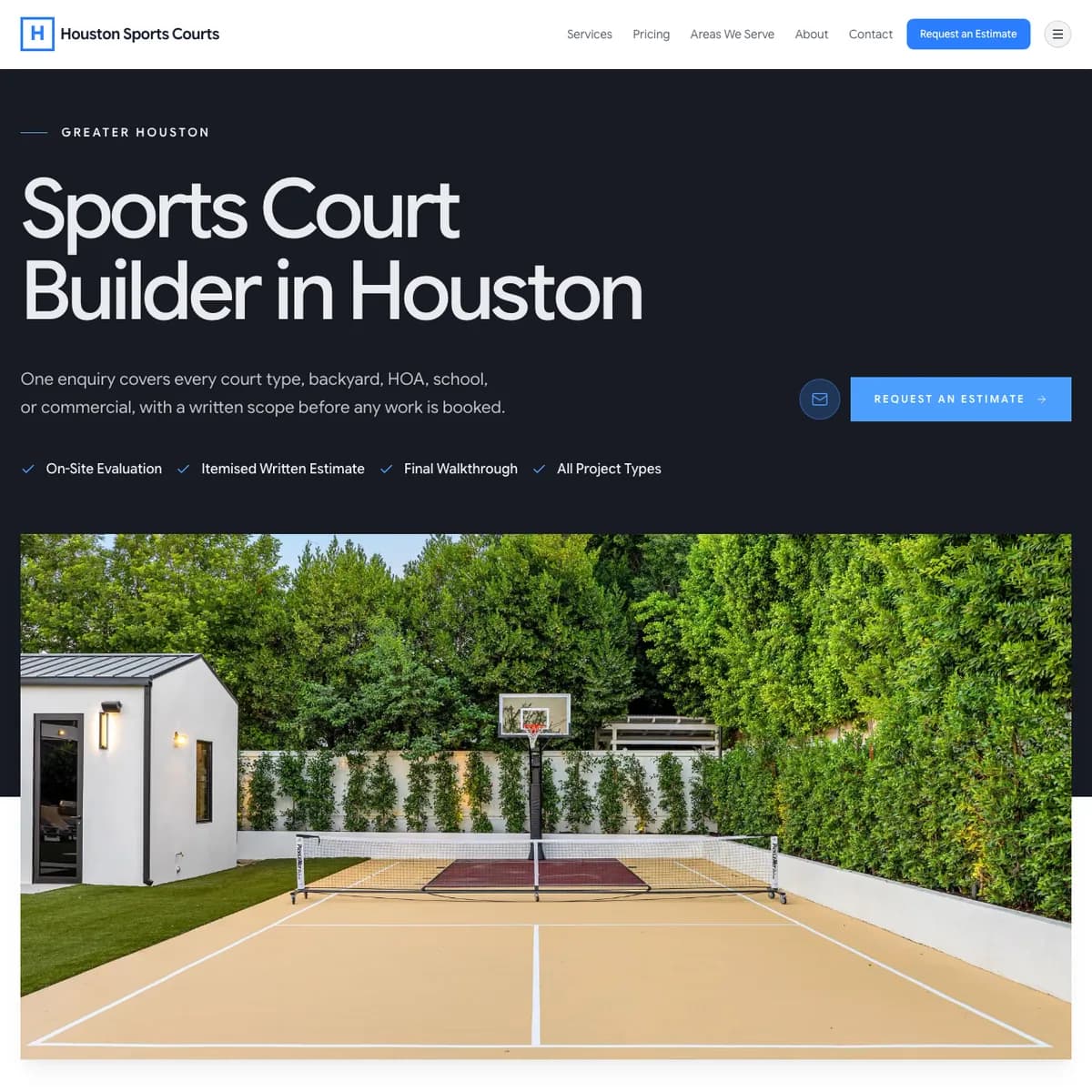 The Houston Sports Courts website home page
