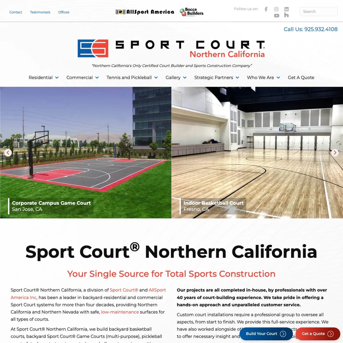 The Sport Court Northern California website home page
