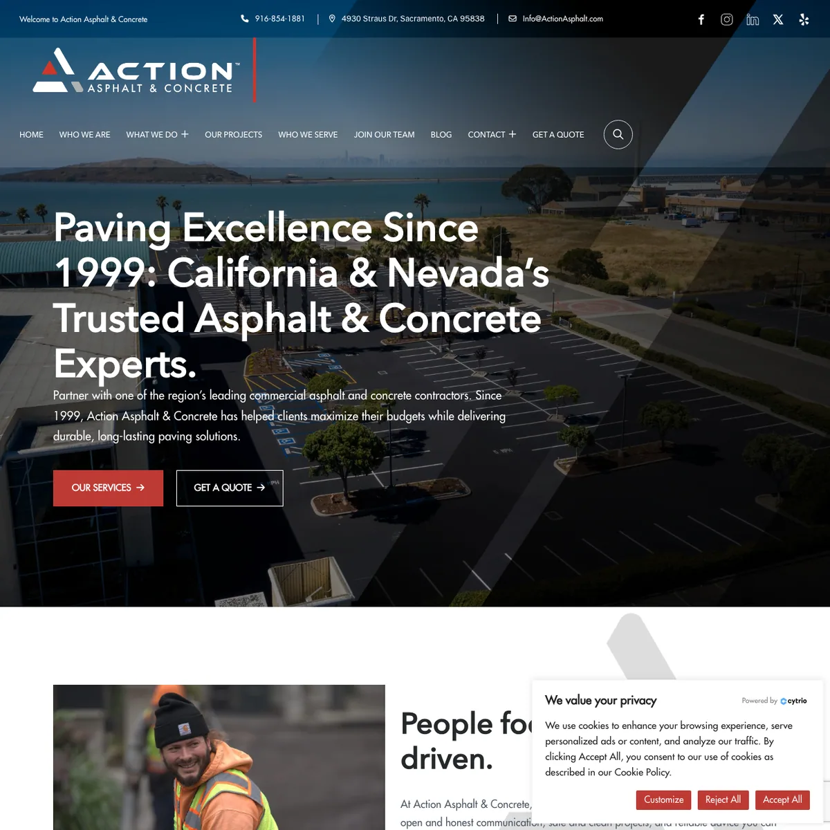 The Action Asphalt & Concrete website home page