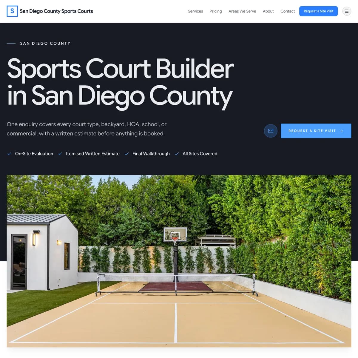 The San Diego County Sports Courts website home page