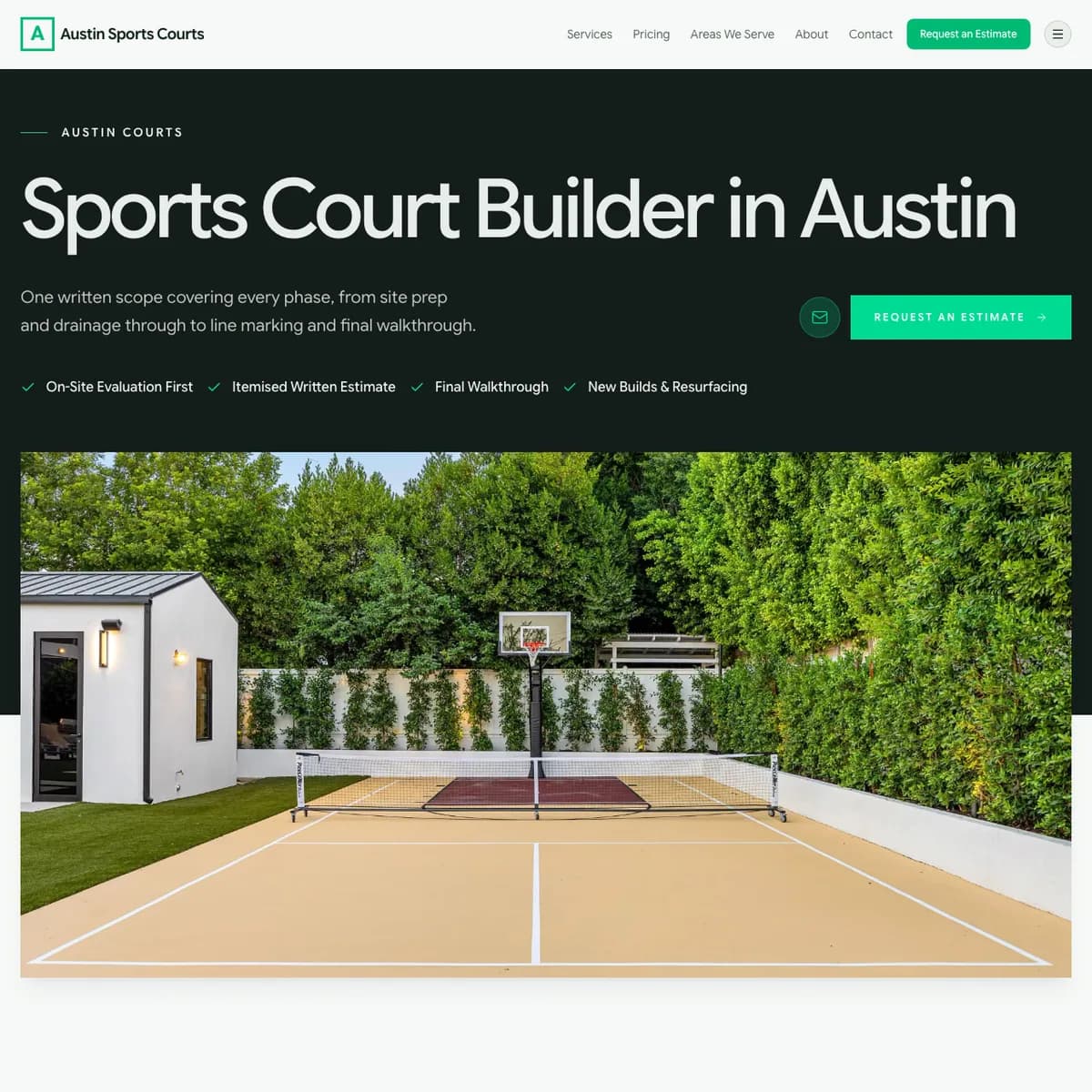 The Austin Sports Courts website home page