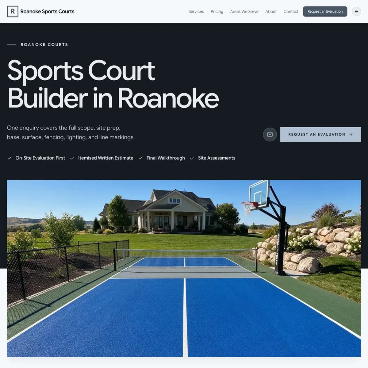 The Roanoke Sports Courts website home page